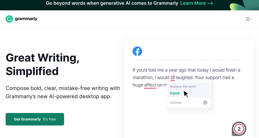 Screenshot from the Grammarly website