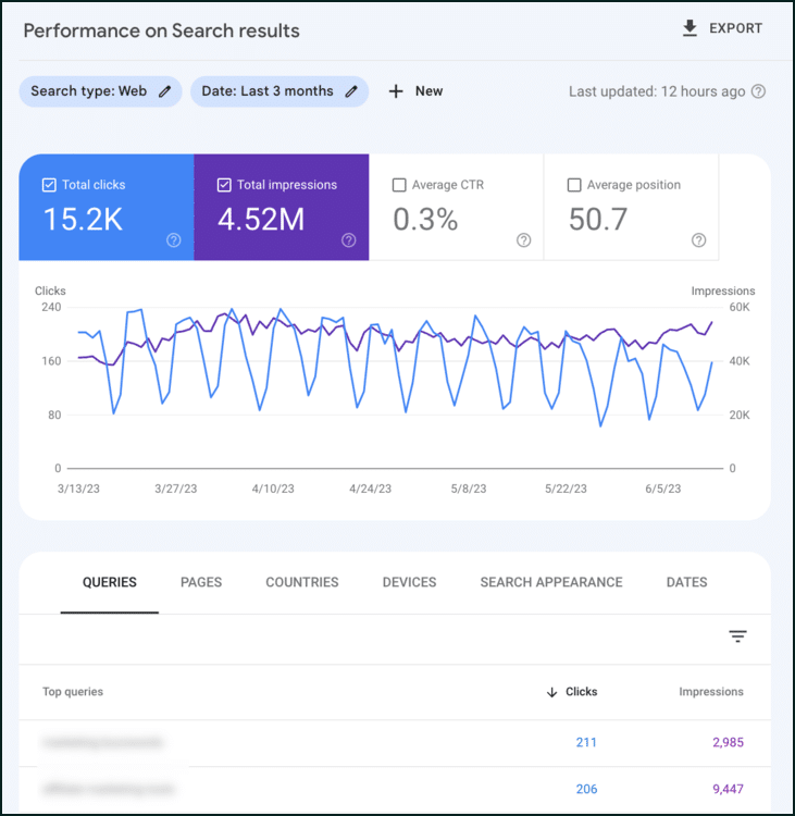 google search console screenshot