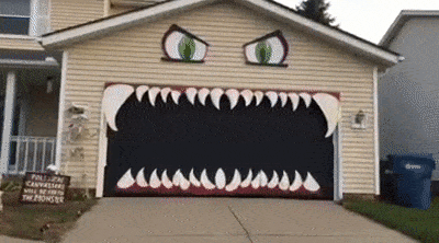 Garage door decorated for Halloween