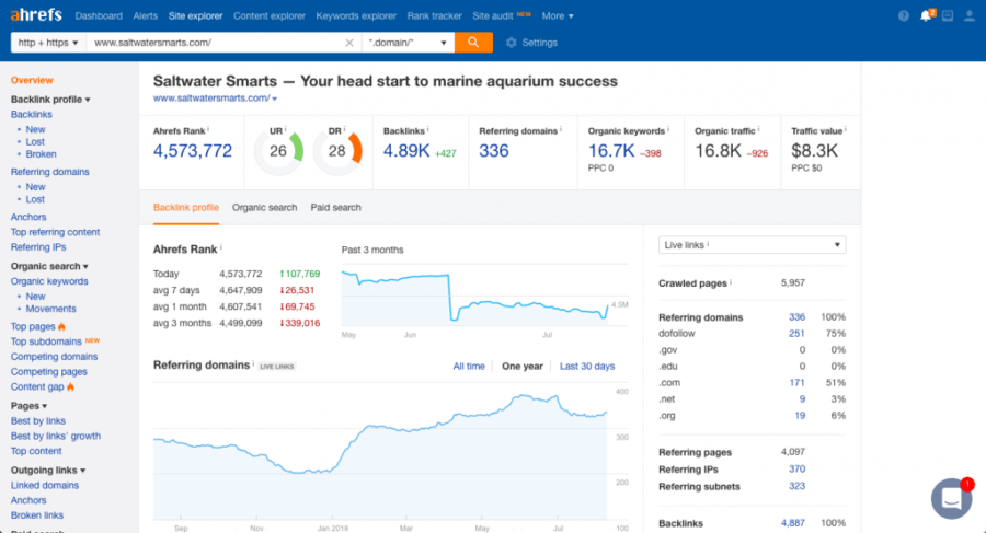 Screenshot of SEMRush stats