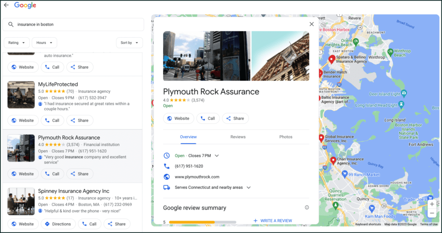 Google Business listings for insurance companies