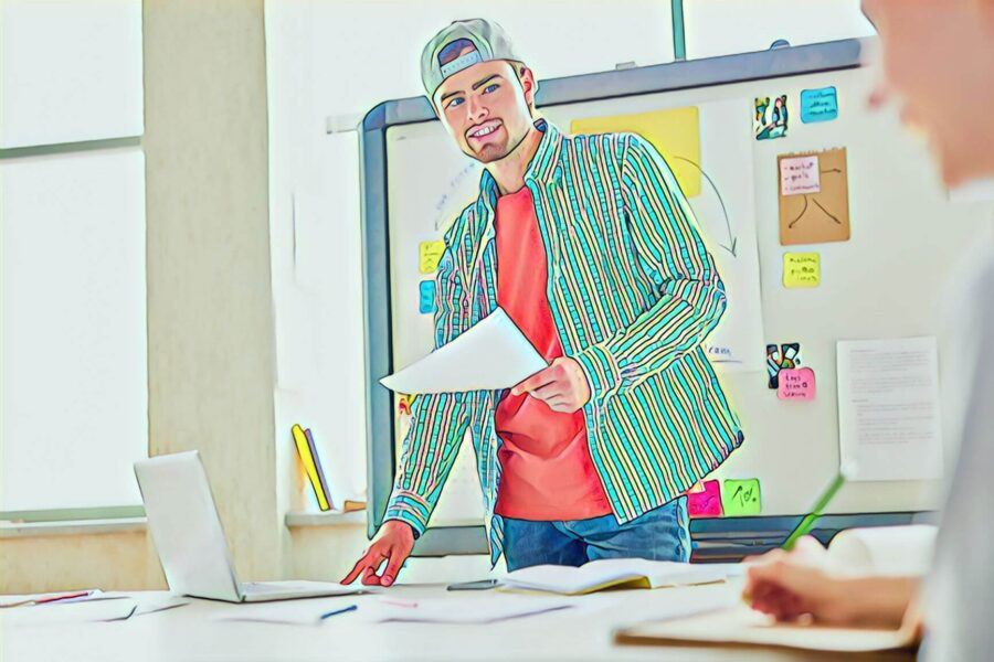 Young man in marketing office