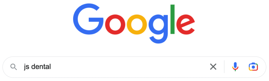 Google homepage with the words "JS Dental" in the search bar