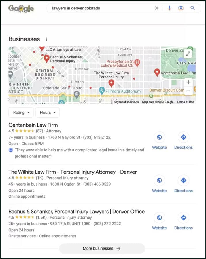 Google search for a lawyer services