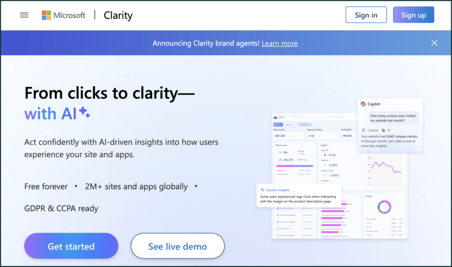 microsoft clarity screenshot