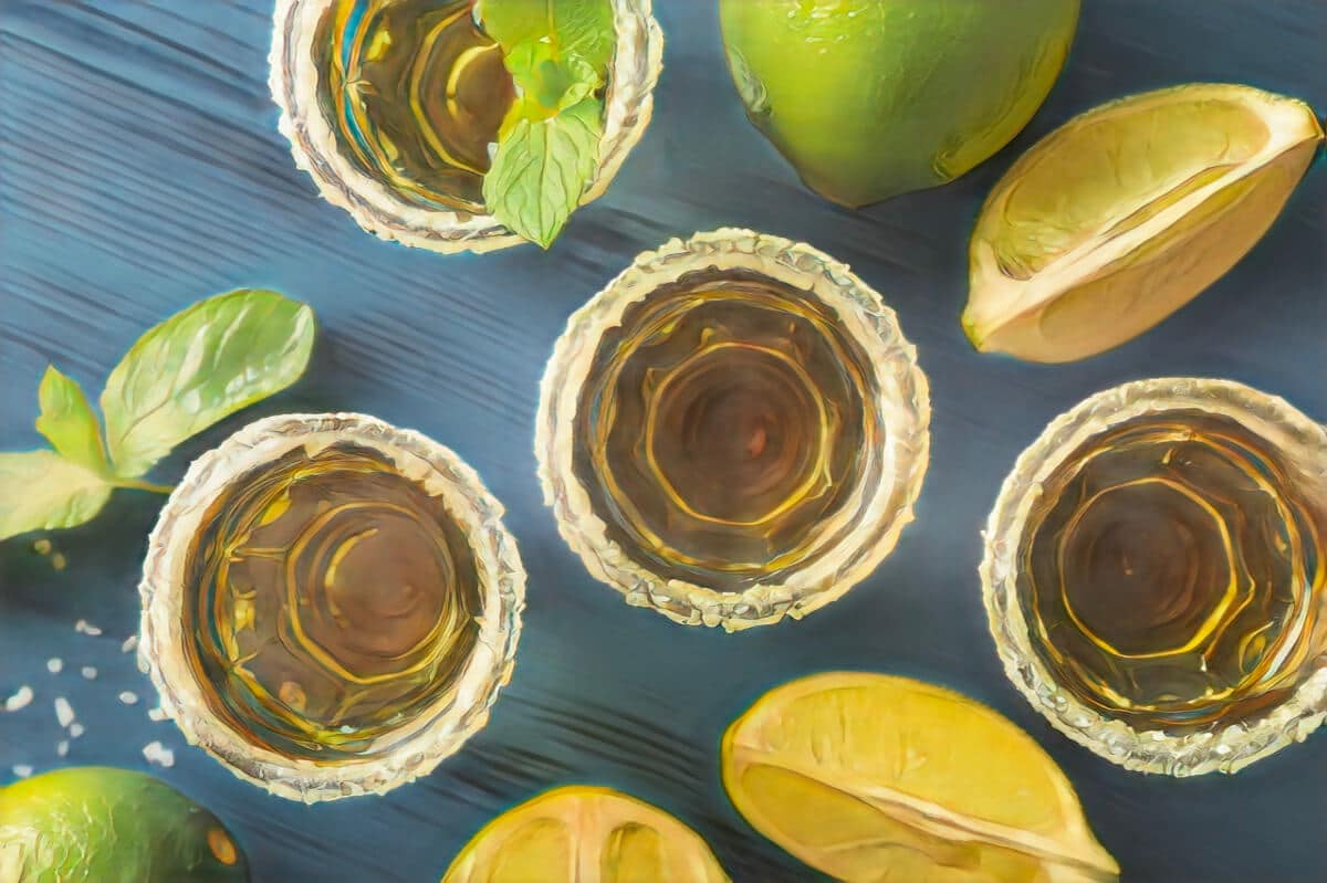 tequila glasses and limes
