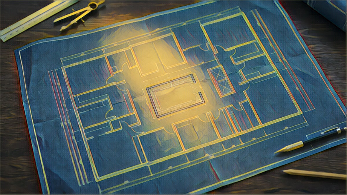 Blueprint on table